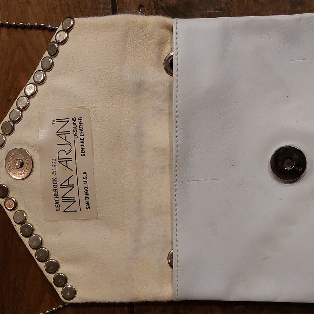 Nina Arjan Vintage 1992 genuine white purse leather mini bag with turquoise - Picture 7 of 8